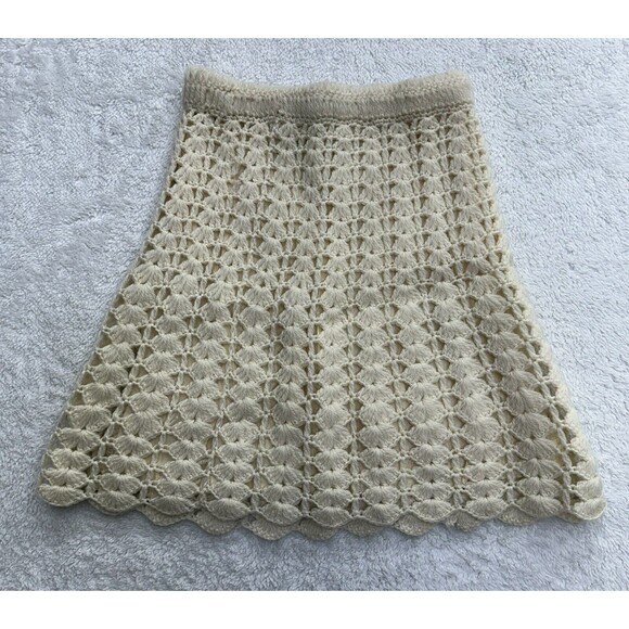 Tami Wool crochet Skirt British Crown Colony Of Hong Kong Cream 10 VTG *FLAWS* - Picture 3 of 16